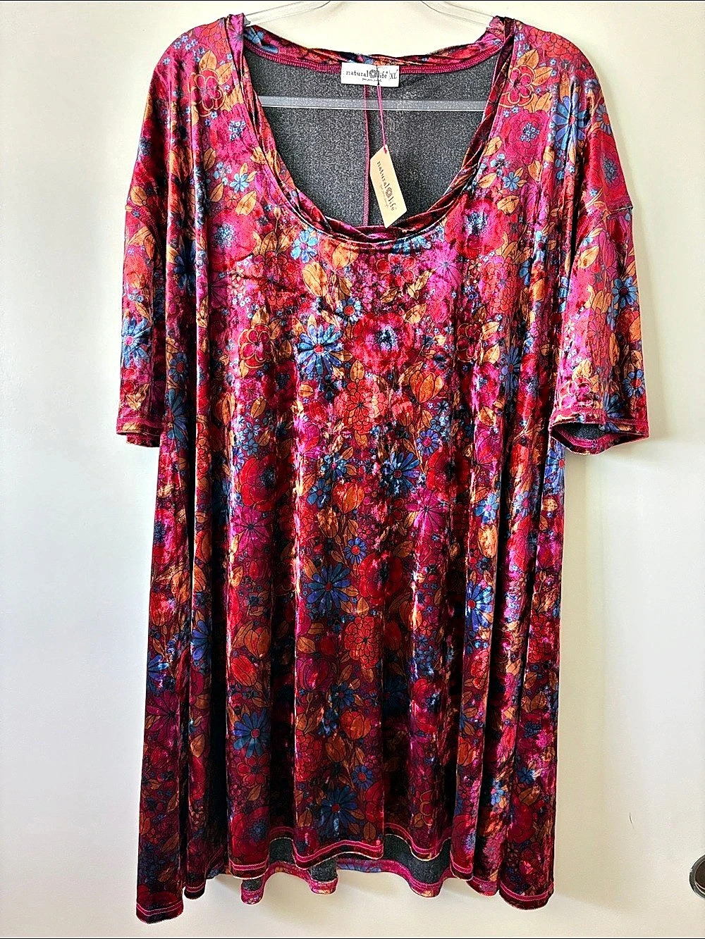 natural life Floral Velvet Midi Dress in Red & Blue XL NWT